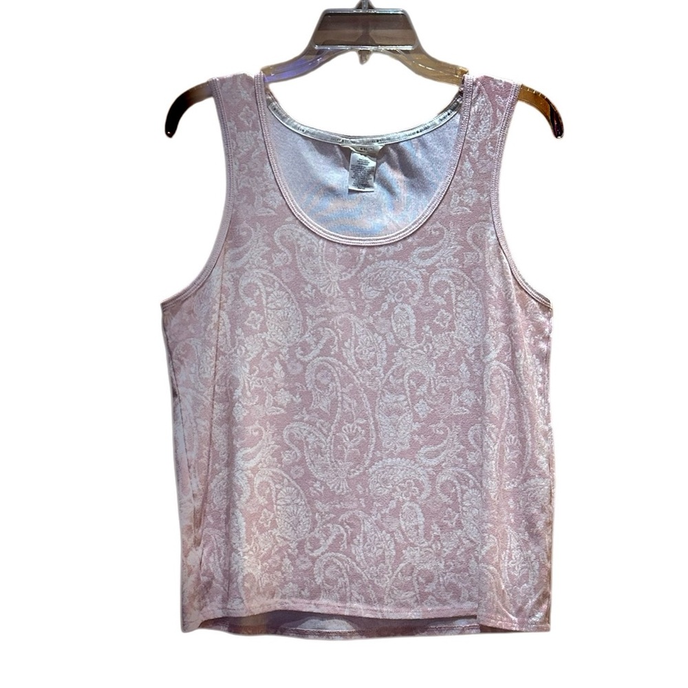 Lucky Brand Women’s LARGE Pastel Pink Ivory Paisley Tank Top Layer Floral Beachy